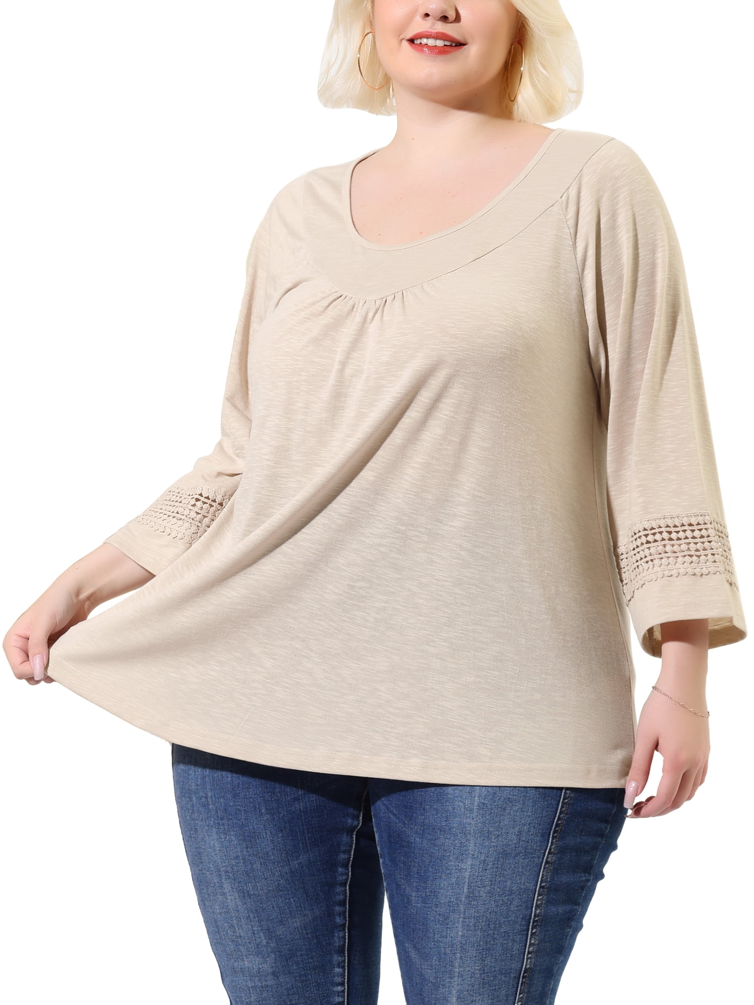 DARING DIVA Women's Plus Size Winter Kimono Long Sleeve Casual Top 2X Apricot