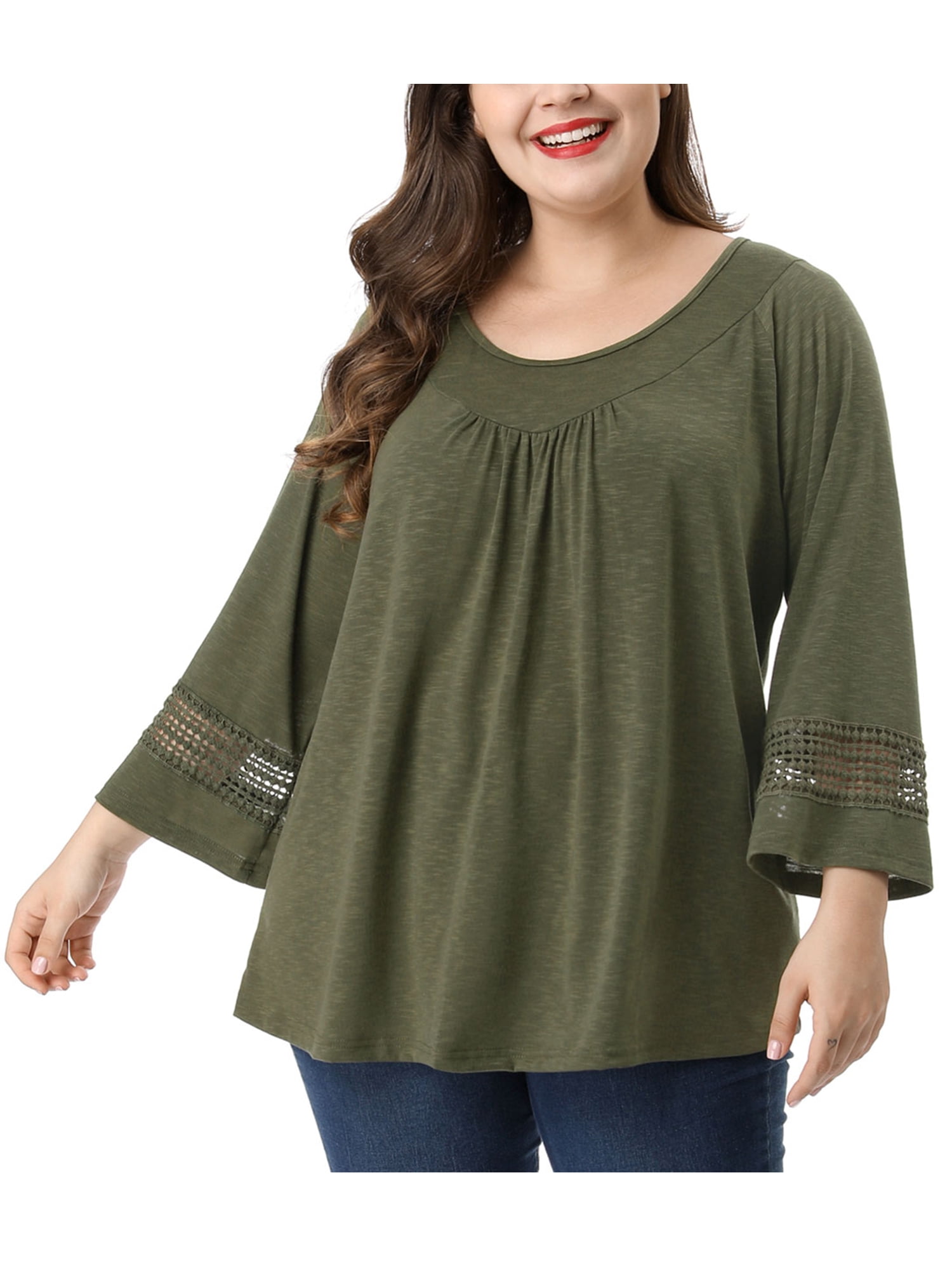 DARING DIVA Women's Plus Size Winter Kimono Long Sleeve Casual Top 4X Green