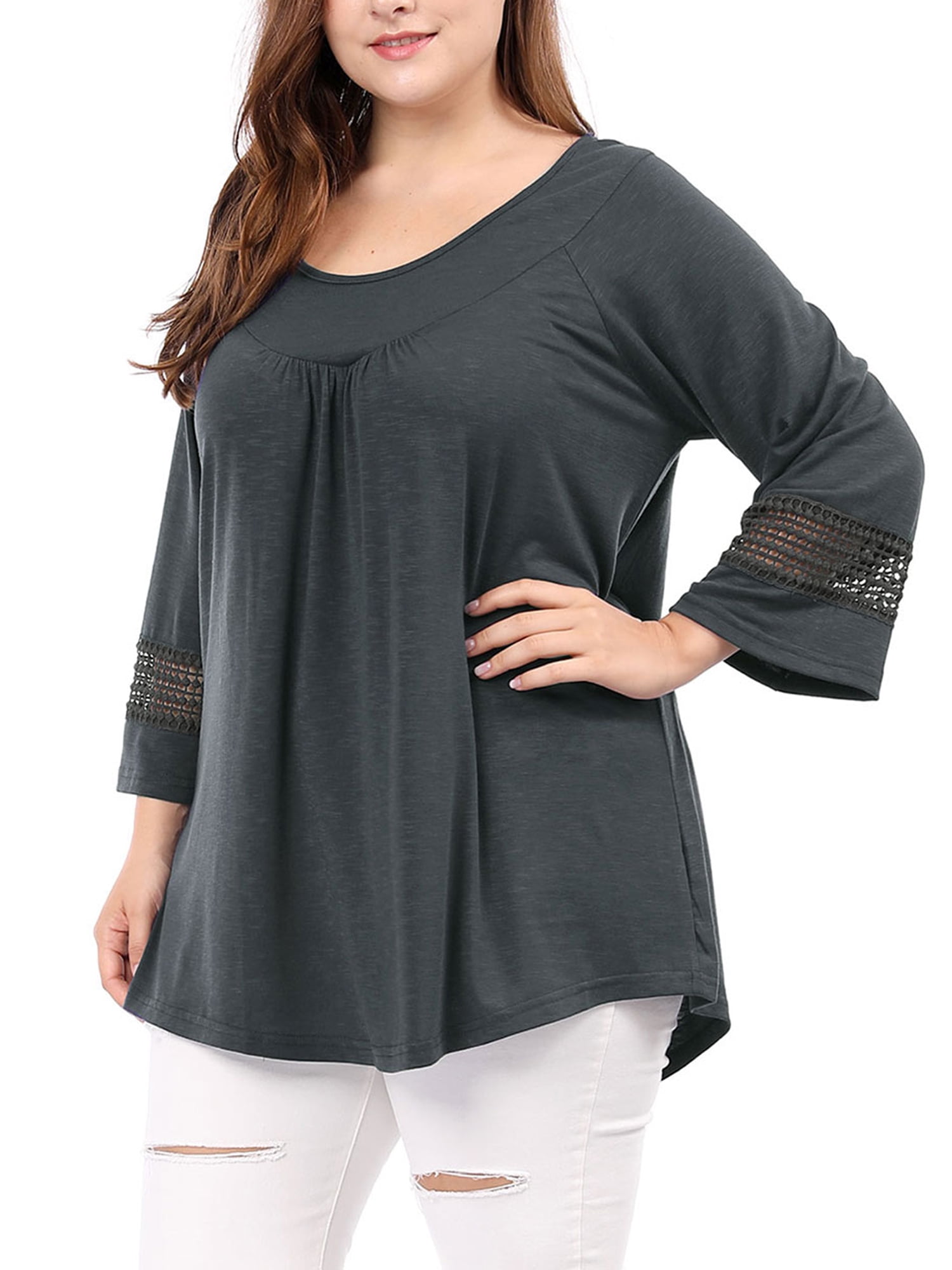 DARING DIVA Women's Plus Size Winter Kimono Long Sleeve Casual Top 3X Dark Grey