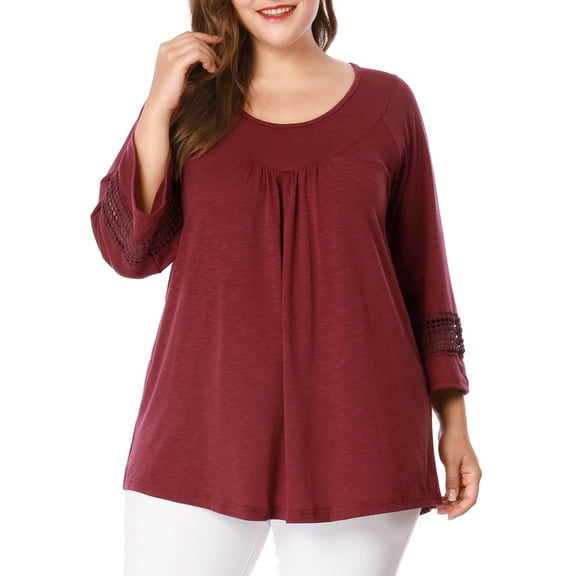 Unique Bargains Women's Plus Kimono Raglan Sleeves Ruched Front Blouse Top