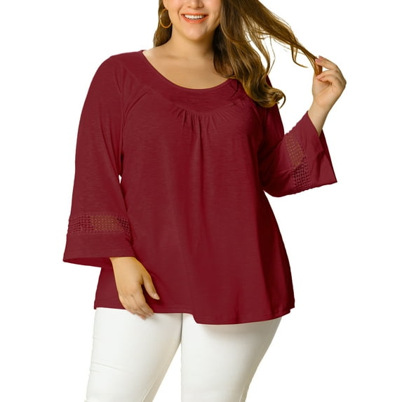 Unique Bargains Women's Plus Kimono Raglan Sleeves Ruched Front Blouse Top