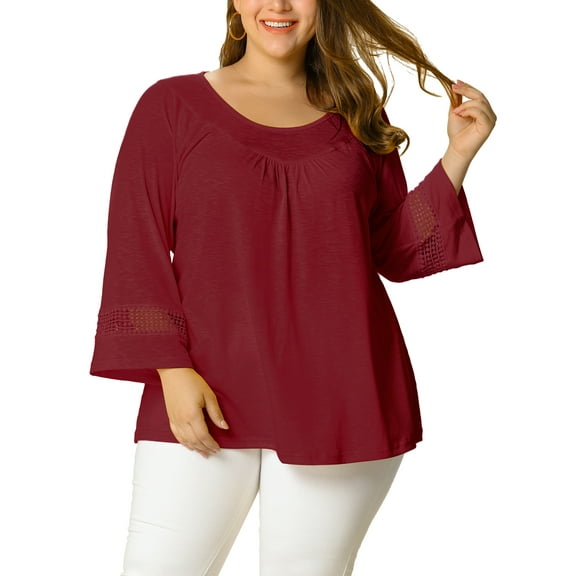 Unique Bargains Women's Plus Kimono Raglan Sleeves Ruched Front Blouse Top
