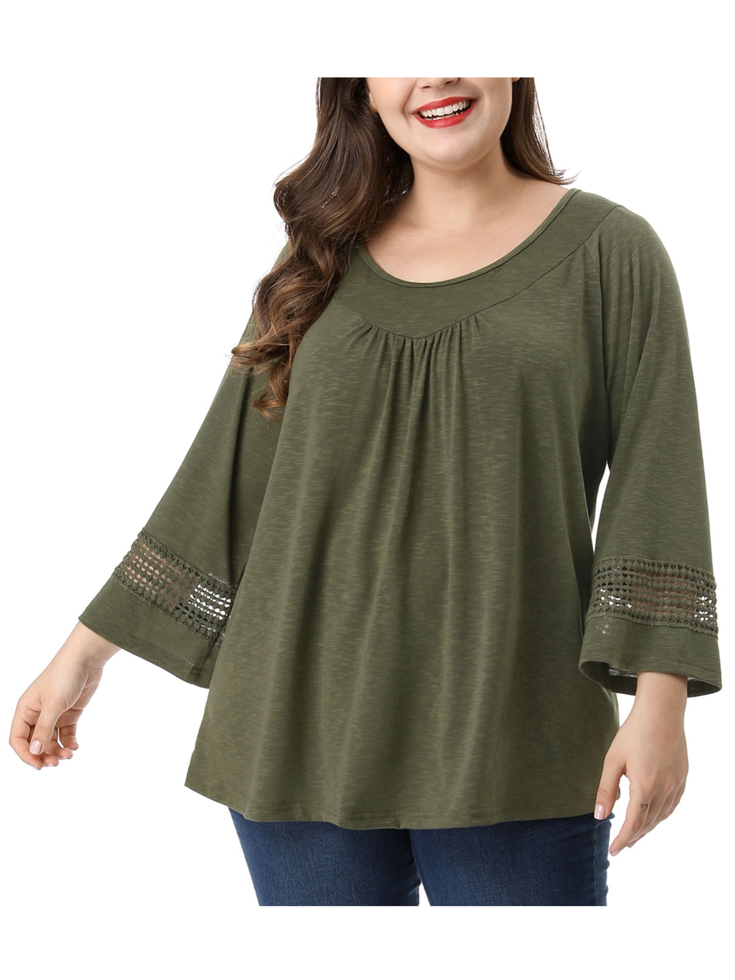 DARING DIVA Women's Plus Size Winter Kimono Long Sleeve Casual Top 3X Green