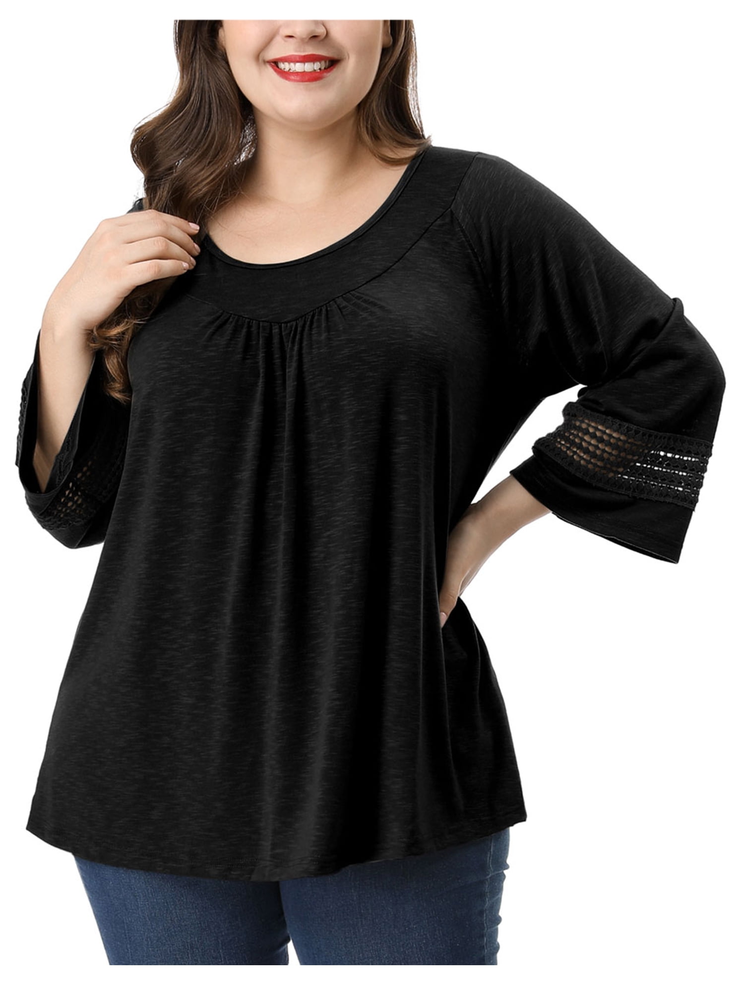 DARING DIVA Women's Plus Size Winter Kimono Long Sleeve Casual Top 2X Black