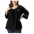 thumbnail image 1 of Unique Bargains Women's Plus Kimono Raglan Sleeves Ruched Front Blouse Top, 1 of 8