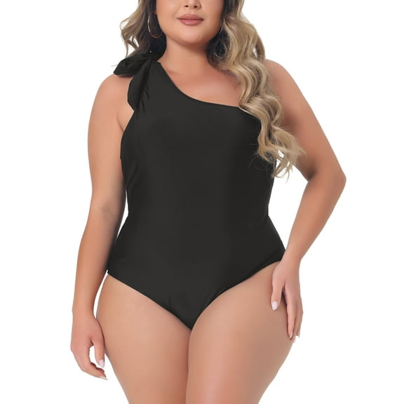 Unique Bargains Women's Plus Knot Bathing Suit Tummy Control Swimwear L Black