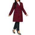 thumbnail image 1 of Unique Bargains Women's Plus Notched Lapel Double Breasted Long Coat Burgundy 2X, 1 of 6