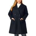 thumbnail image 1 of Unique Bargains Women's Plus Notched Lapel Double Breasted Long Coat Navy Blue 1X, 1 of 7