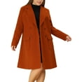 thumbnail image 1 of Unique Bargains Women's Plus Notched Lapel Double Breasted Long Coat Red Brown 2X, 1 of 6