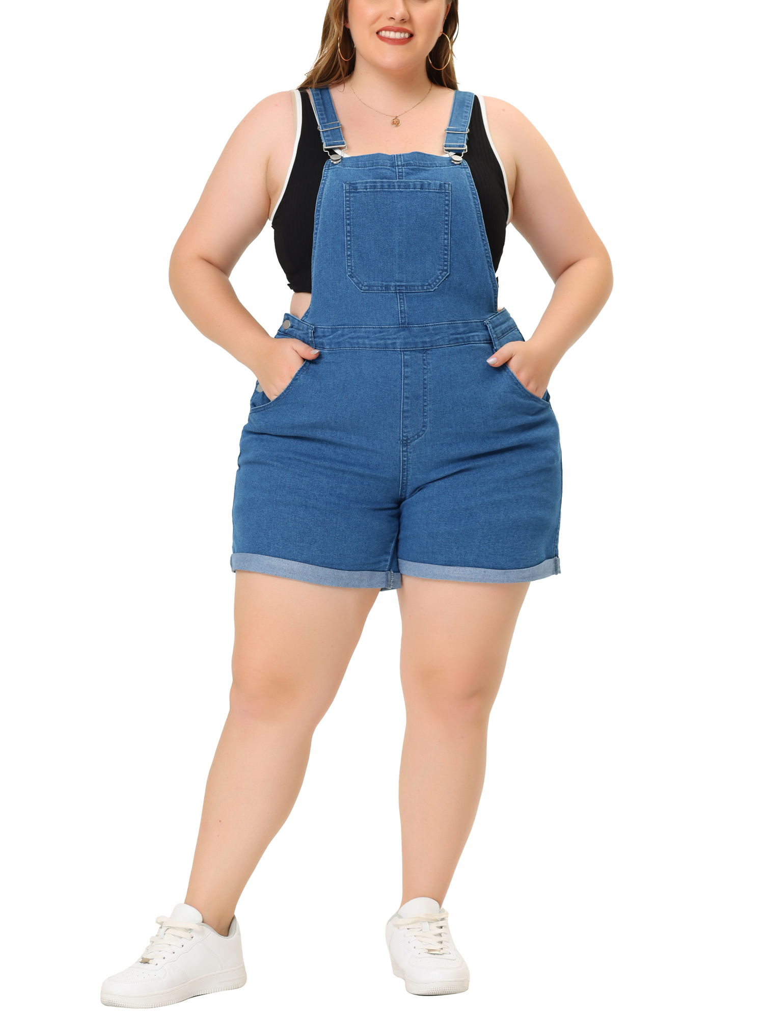 Women's slim straight overalls denim shorts
