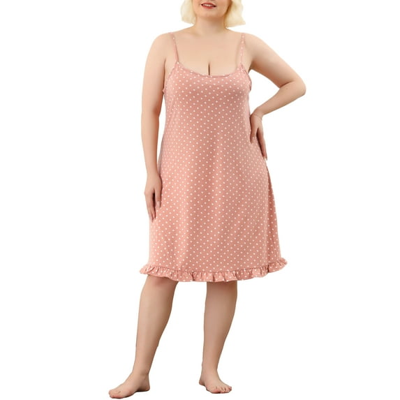 Unique Bargains Women's Plus Pajamas Adjustable Strap Polka Dots Ruffle Nightgown
