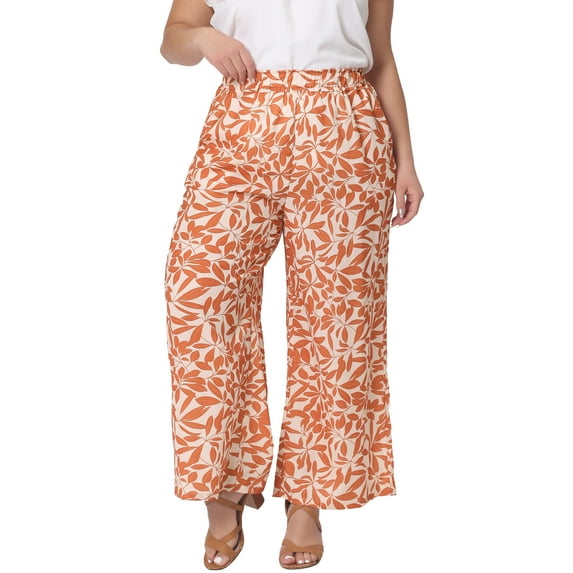 DARING DIVA Women's Plus Palazzo Pants Wide Leg Trousers with Pocket 2X Orange