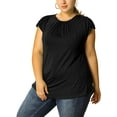 thumbnail image 1 of DARING DIVA Women's Plus Round Neck Ruched Short Sleeve Summer Top 1X Black, 1 of 8