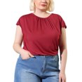 thumbnail image 1 of Unique Bargains Women's Plus Round Neck Ruched Short Sleeve Summer Top 2X Burgundy, 1 of 6
