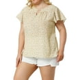 thumbnail image 1 of Unique Bargains Women's Plus Ruffle Short Sleeve Keyhole Chiffon Blouse Top Beige 1X, 1 of 8