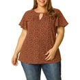 thumbnail image 1 of Unique Bargains Women's Plus Ruffle Short Sleeve Keyhole Chiffon Blouse Top Burgundy 3X, 1 of 9