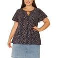 thumbnail image 1 of Unique Bargains Women's Plus Ruffle Short Sleeve Keyhole Chiffon Blouse Top Navy 2X, 1 of 8