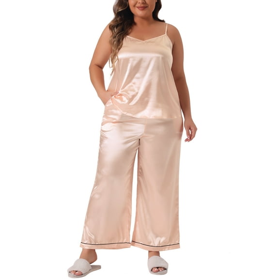 DARING DIVA Women's Plus Satin Pajama Sets Sleepwear Cami Top and Pants 2X Champagne
