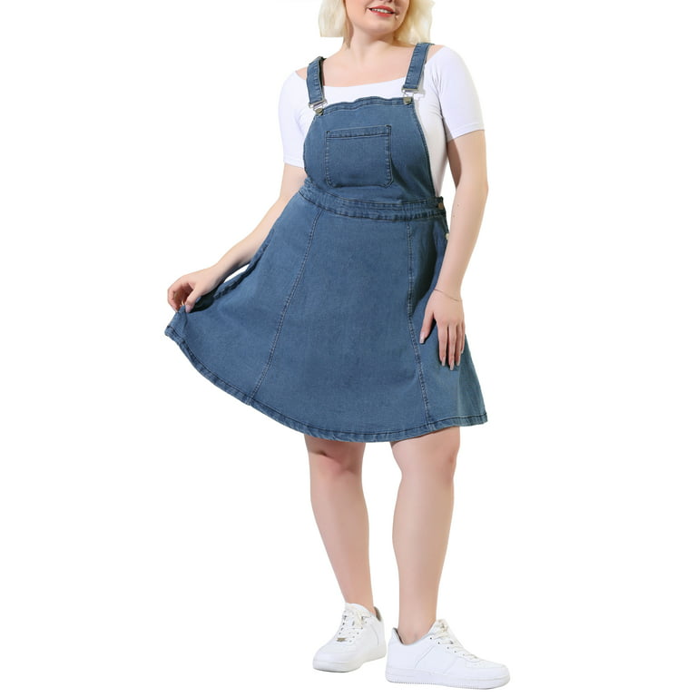 Unique Bargains Women's Plus Size Outfits Adjustable Suspender Overall  Denim Dress 
