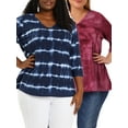 thumbnail image 1 of Unique Bargains Women's Plus Size 2 Packs Tie Dye V Neck Comfy Stripe Top 3X Blue/Hot Pink, 1 of 6