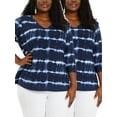 thumbnail image 1 of Unique Bargains Women's Plus Size 2 Packs Tie Dye V Neck Comfy Stripe Top 3X Blue, 1 of 7