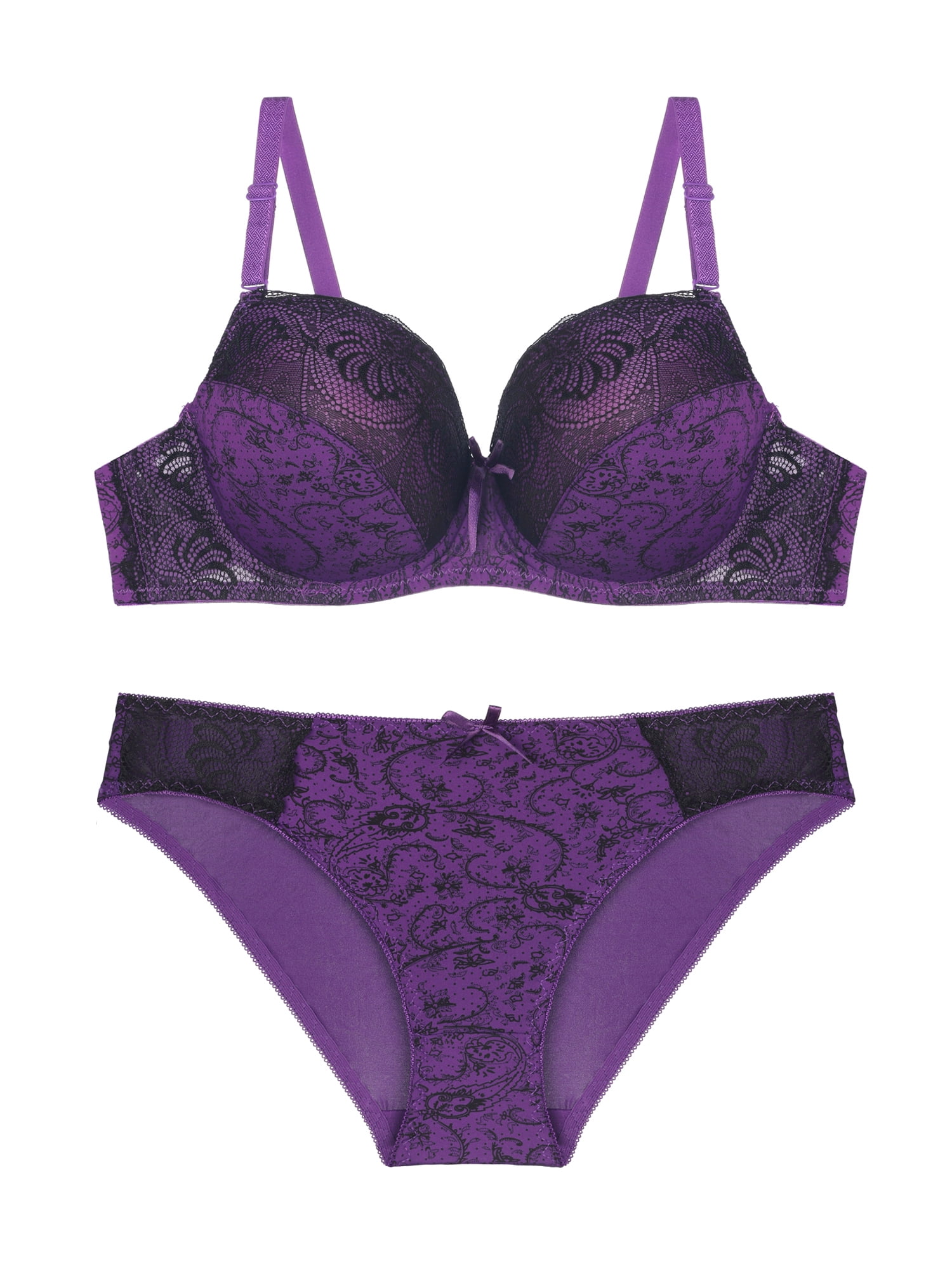 Unique Bargains Women's Plus Size 2 Pieces Push-Up Underwire Comfort Bra and Brief Set