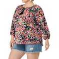 thumbnail image 1 of Unique Bargains Women's Plus Size 3/4 Sleeves Self Tie Neck Floral Blouse Black 3X, 1 of 5