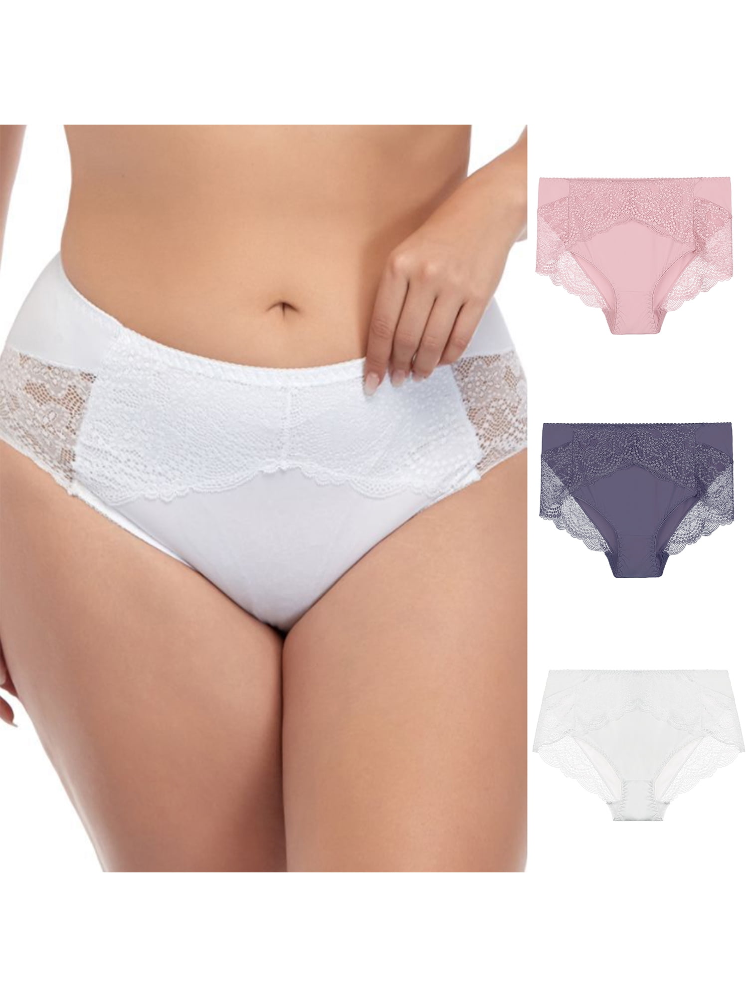 Unique Bargains Women's Plus Size Sheer Lace Trim High Rise Brief Stretchy  Underwear 