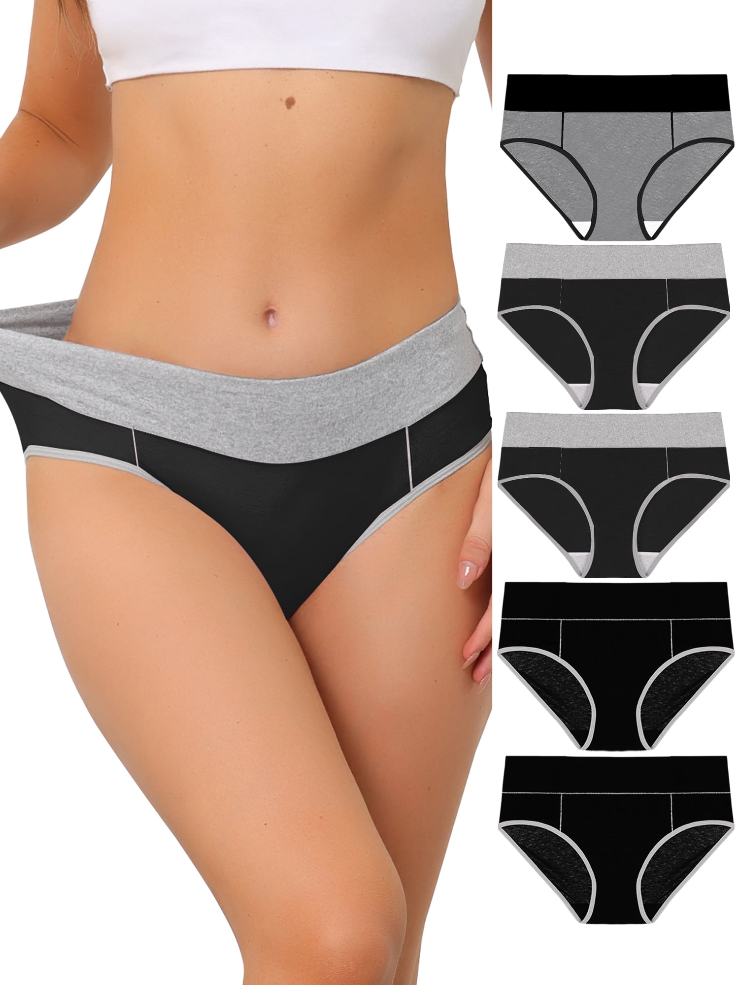 Unique Bargains Women's Plus Size 5 Packs Brief Stretchy Underwear Gray, Black, All Black S