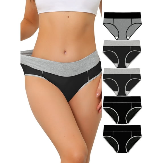 Unique Bargains Women's Plus Size 5 Packs Brief Stretchy Underwear Gray, Black, All Black S