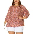 thumbnail image 1 of Unique Bargains Women's Plus Size Babydoll Round Neck Elbow Sleeve Floral Tops 4X Red, 1 of 6