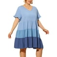 thumbnail image 1 of DARING DIVA Babydoll Ruffle Flowy Swing Hem Chambray Mini Dress 2X Blue, 1 of 6