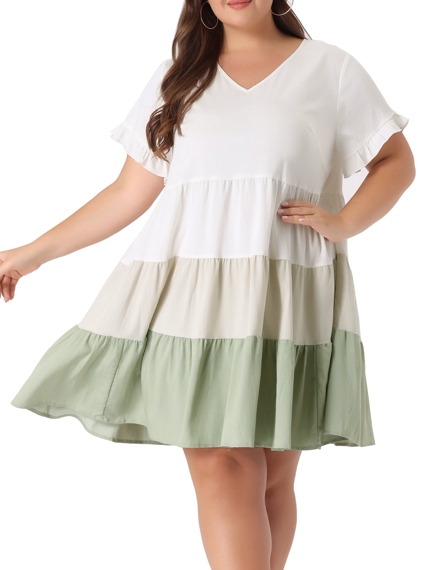 DARING DIVA Babydoll Ruffle Flowy Swing Hem Chambray Mini Dress 2X Green