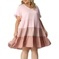 thumbnail image 1 of DARING DIVA Babydoll Ruffle Flowy Swing Hem Chambray Mini Dress 2X Pink, 1 of 6