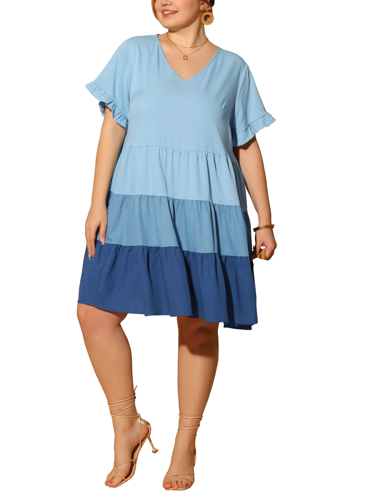 Unique Bargains Women's Plus Size Babydoll Ruffle Flowy Swing Hem ...
