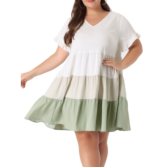 DARING DIVA Babydoll Ruffle Flowy Swing Hem Chambray Mini Dress 4X Green