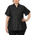 thumbnail image 1 of DARING DIVA Women's Plus Blouse Chest Pocket Button Down Demin Shirt 3X Black, 1 of 6