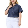 thumbnail image 1 of DARING DIVA Women's Plus Blouse Chest Pocket Button Down Demin Shirt 3X Black Blue, 1 of 6