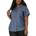 thumbnail image 1 of DARING DIVA Women's Plus Blouse Chest Pocket Button Down Demin Shirt 4X Blue, 1 of 7
