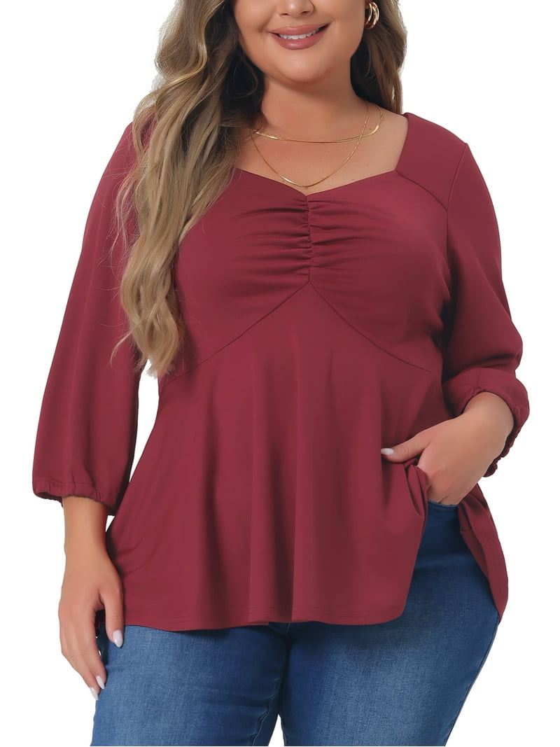 LOVE PLUS 3本 Unique Bargains Women's Plus Size Blouse Sweetheart Neck