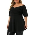 thumbnail image 1 of Unique Bargains Women's Plus Size Blouse V Neck Faux Wrap Short Sleeve Peplum Top Blouses Black 1X, 1 of 6