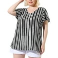 thumbnail image 1 of Unique Bargains Women's Plus Size Blouses Short Sleeve Loose Stripe Top, 1 of 7
