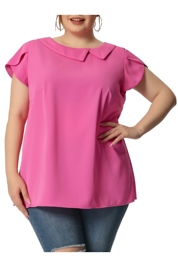 Women's Plus Size Boat Neck Flutter Sleeve Chiffon Solid Top