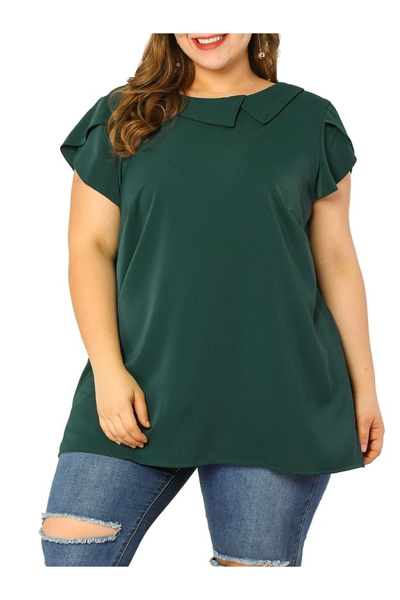 Women's Plus Size Boat Neck Flutter Sleeve Chiffon Solid Top