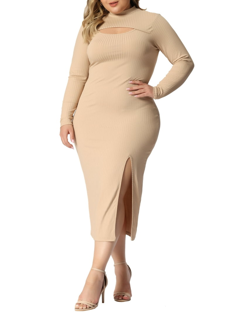 Unique Bargains Women's Plus Size Bodycon Dress 4X Khaki Long