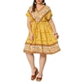 thumbnail image 1 of Unique Bargains Women's Plus Size Boho Placed Drop Shoulder Drawstring Waist Dresses 4X Yellow, 1 of 7