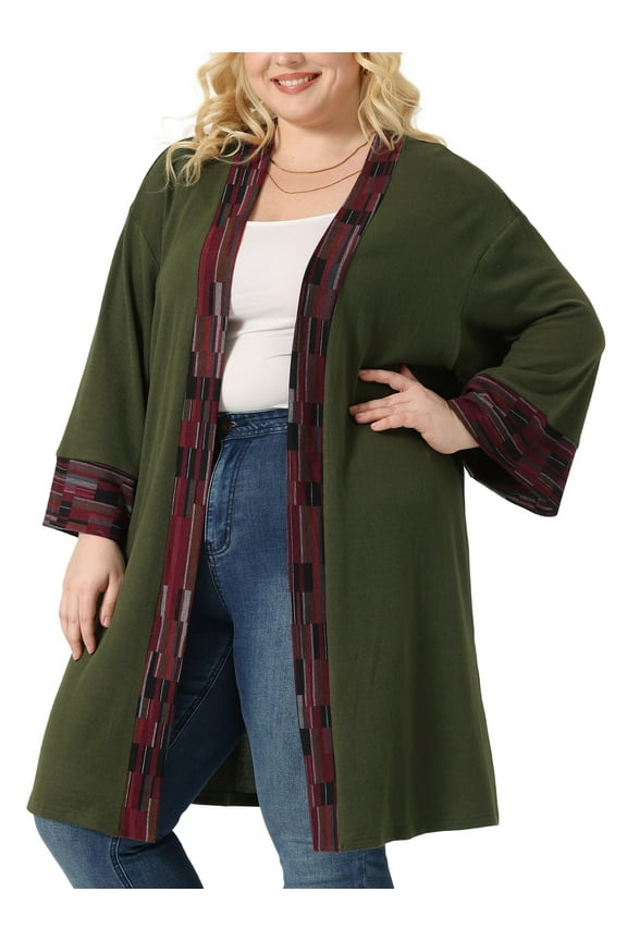 Women's Plus Size Boho Relaxed Open Front Cardigans 3X Army Green