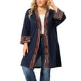 thumbnail image 1 of Unique Bargains Women's Plus Size Boho Relaxed Open Front Cardigans 3X Dark Blue, 1 of 7