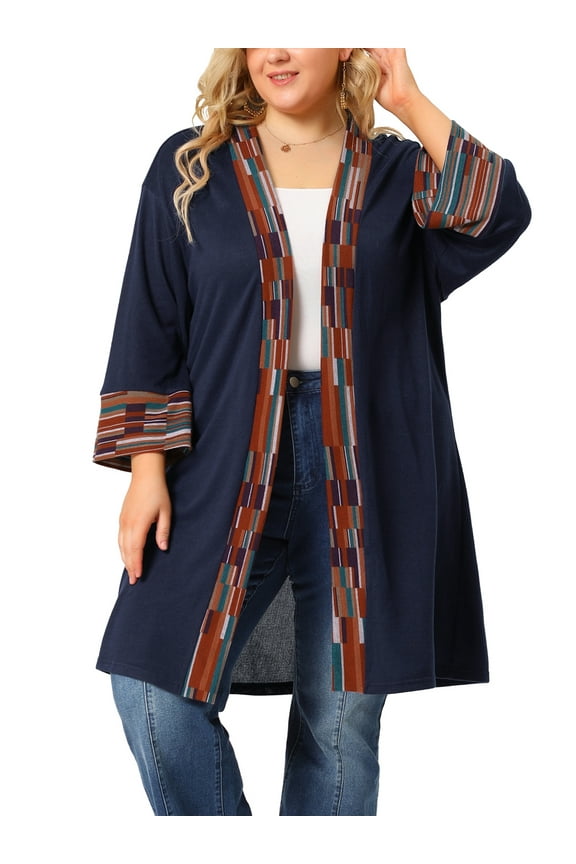 Women's Plus Size Boho Relaxed Open Front Cardigans 3X Dark Blue