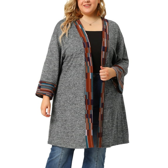 Unique Bargains Women's Plus Size Boho Relaxed Open Front Cardigans 4X Dark Gray